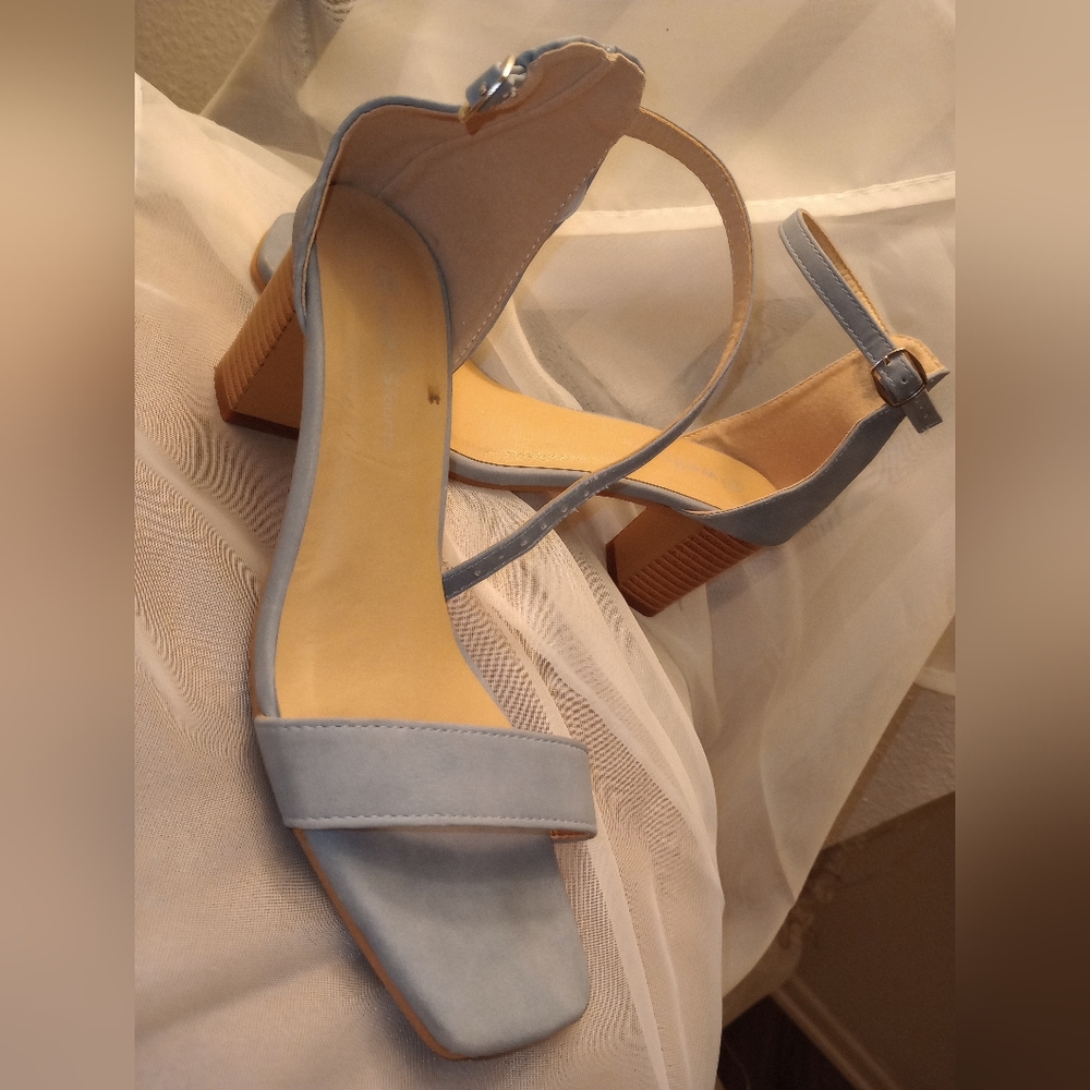Wells Fourth Baby blue block sandal heels